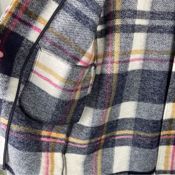 Rachel Zoe Wool Plaid Open Front with Pockets Navy White Pink Jacket Size XS - Picture 4 of 6